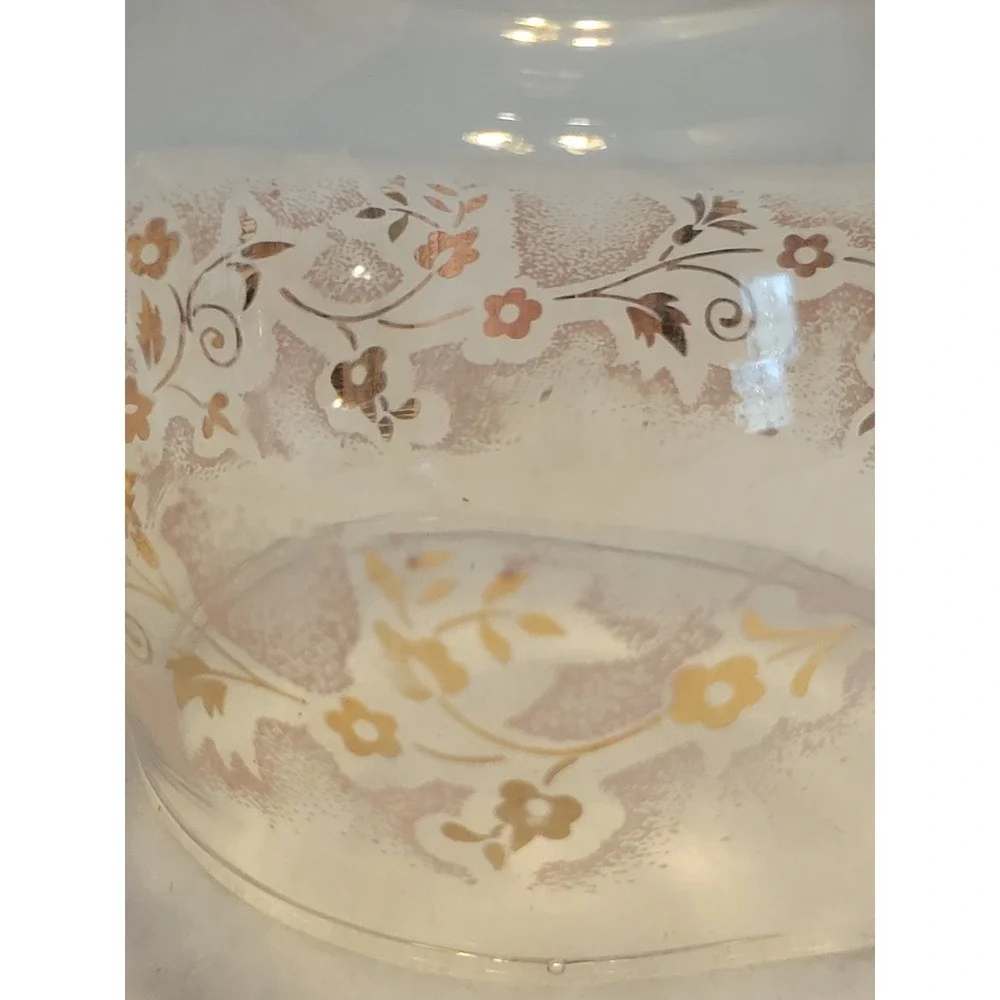 Vintage Glass Creamer and‎ Sugar Bowl Set Gold Pink Floral Filigree Frosted Lace